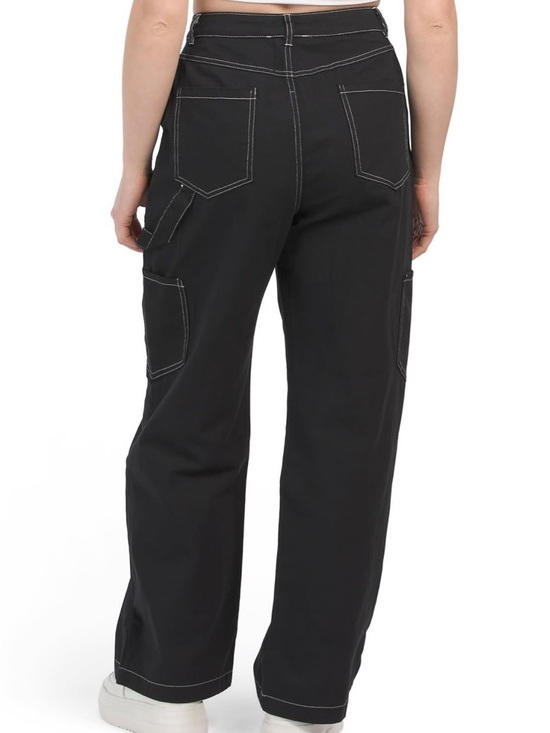 NWT Emory Park High Rise Black Wide-Leg Cargo Jeans Pants with White Stitching - Picture 2 of 2